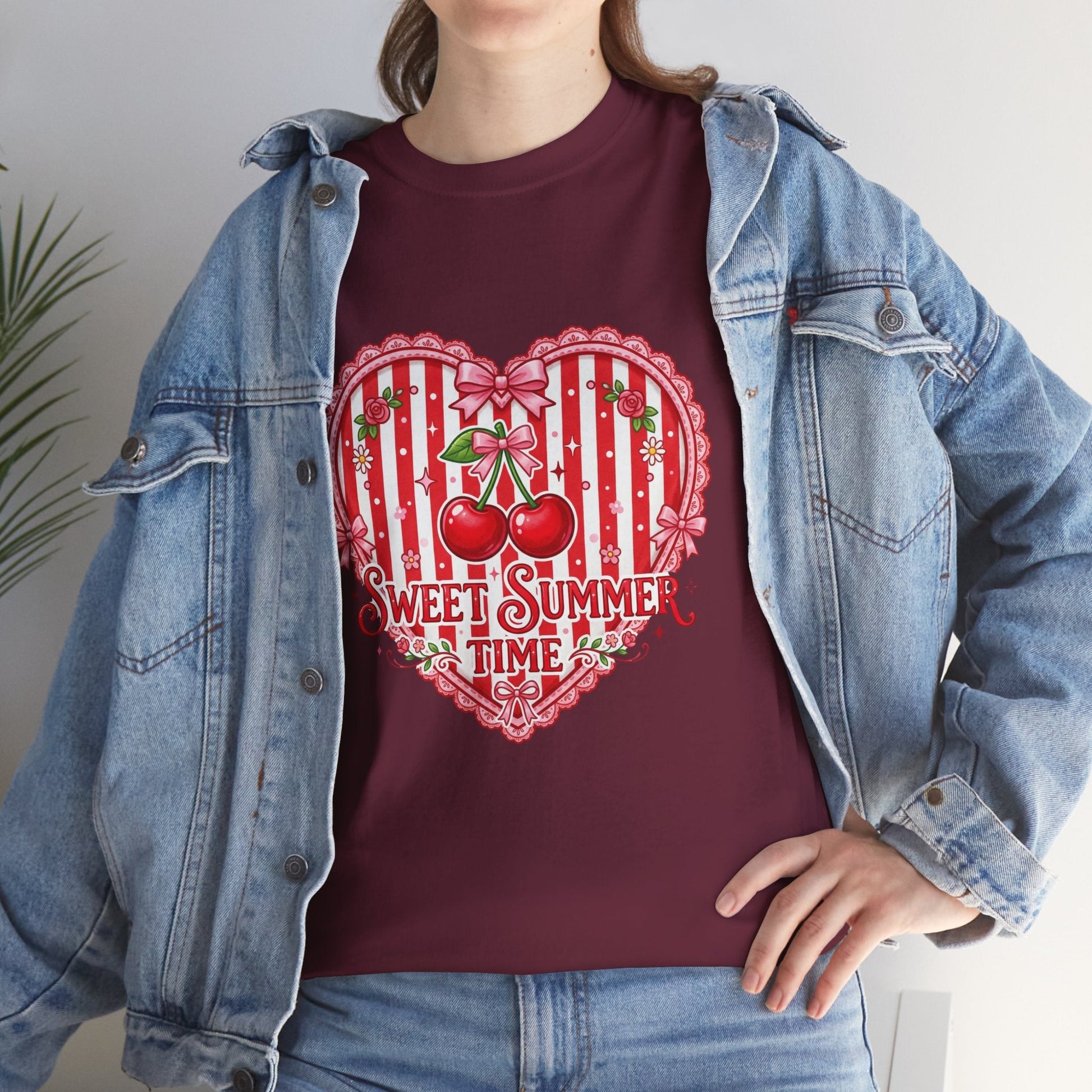 Sweet Summer Time Cherry Heart T-Shirt Printify