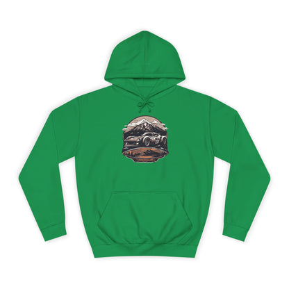 Adventure Awaits: Unisex College Hoodie with Vintage Car Design - CreativeRino