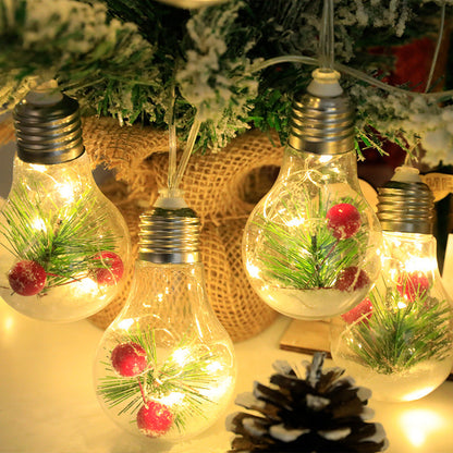 Illuminated Christmas Ball Bubble Lamp (LED Copper Wire Light) | Pine Needle, Red Berry & Snowflake Tree Pendant Decor eprolo