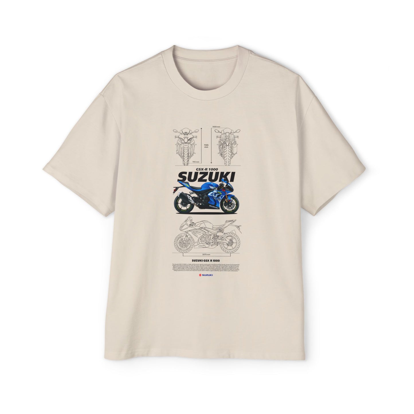 Suzuki GSX-R 1000 Men's Heavy Oversized Motorcycle T-shirt Graphic Casual Wear - CreativeRino