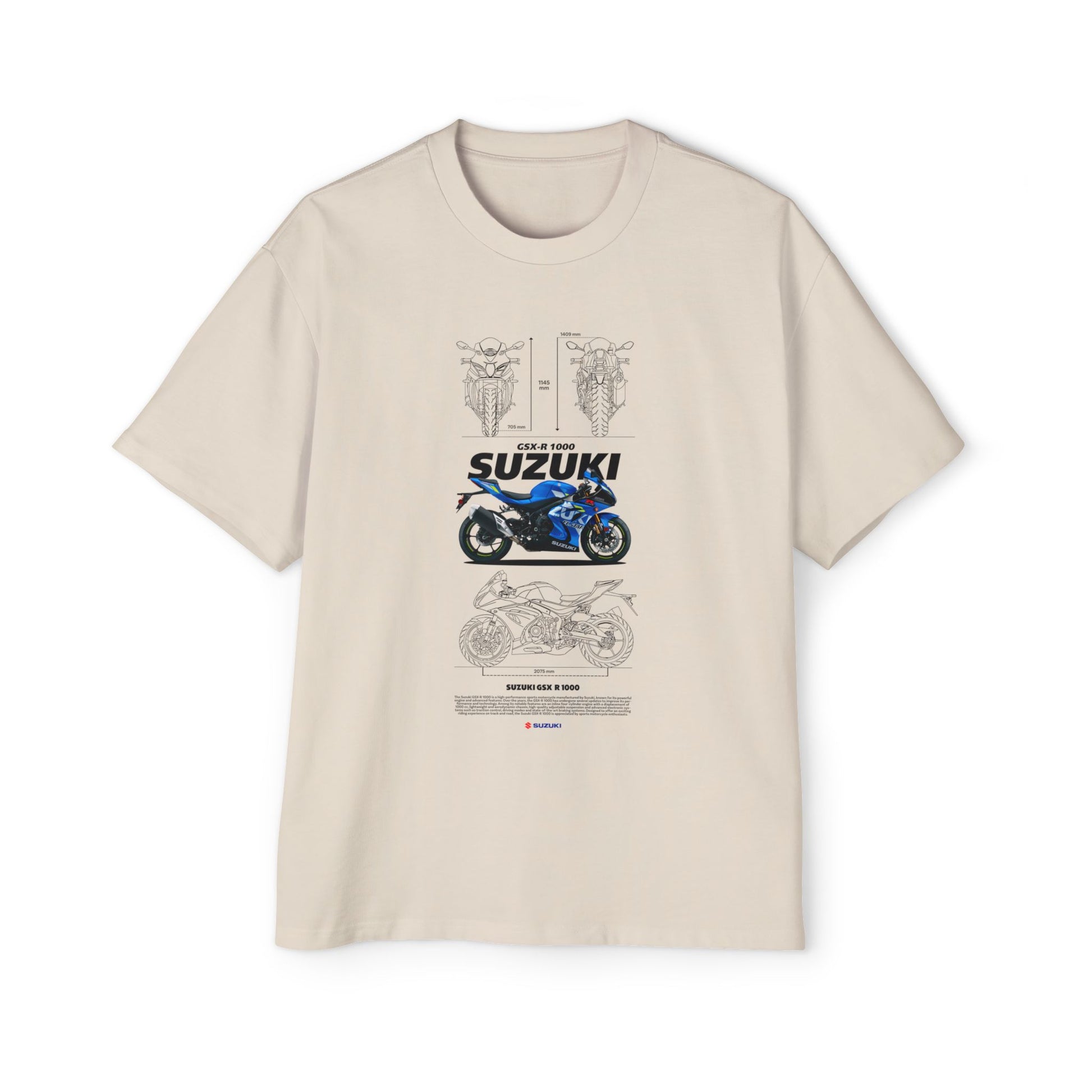 Suzuki GSX-R 1000 Men's Heavy Oversized Motorcycle T-shirt Graphic Casual Wear - CreativeRino