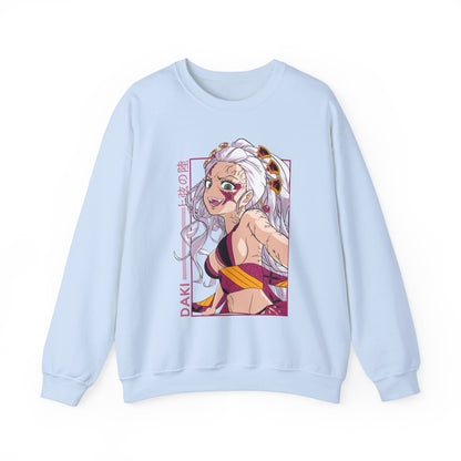 Anime-Inspired Unisex Crewneck Sweatshirt - Demon Slayer Daki Design - CreativeRino
