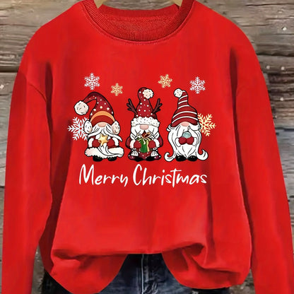 Women's Plus Size Christmas Gnome Print Pullover Sweatshirt | Cozy Holiday Crewneck Jumper eprolo