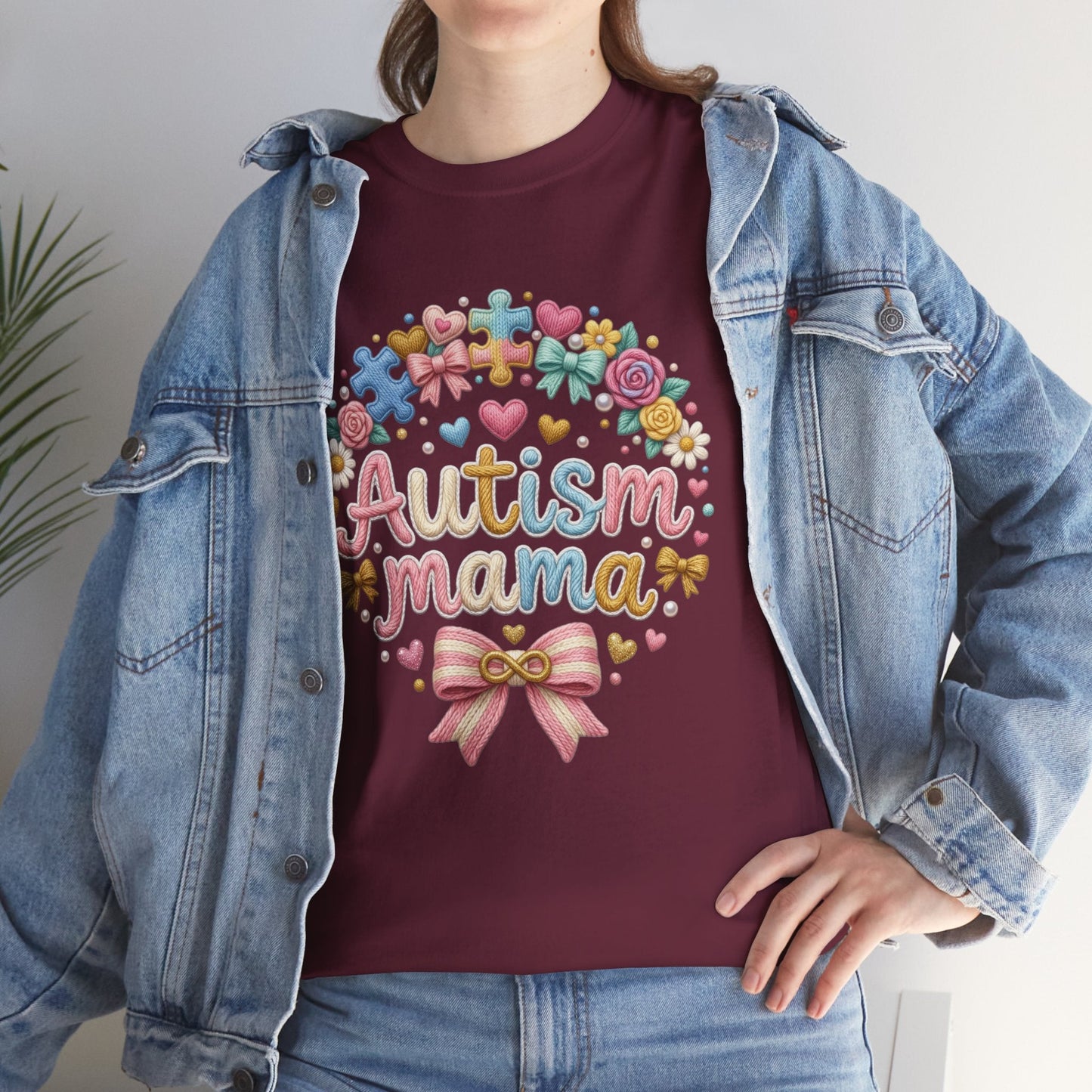 Autism Mama T-Shirt — Cute Pastel Puzzle Heart Design Printify