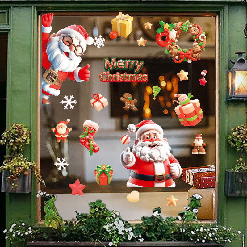 3D Christmas Static Window Clings | Santa Claus & Reindeer Showcase Decals for Glass Doors eprolo