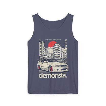 Demonsta Unisex Garment-Dyed Tank Top - Retro Car Design - CreativeRino
