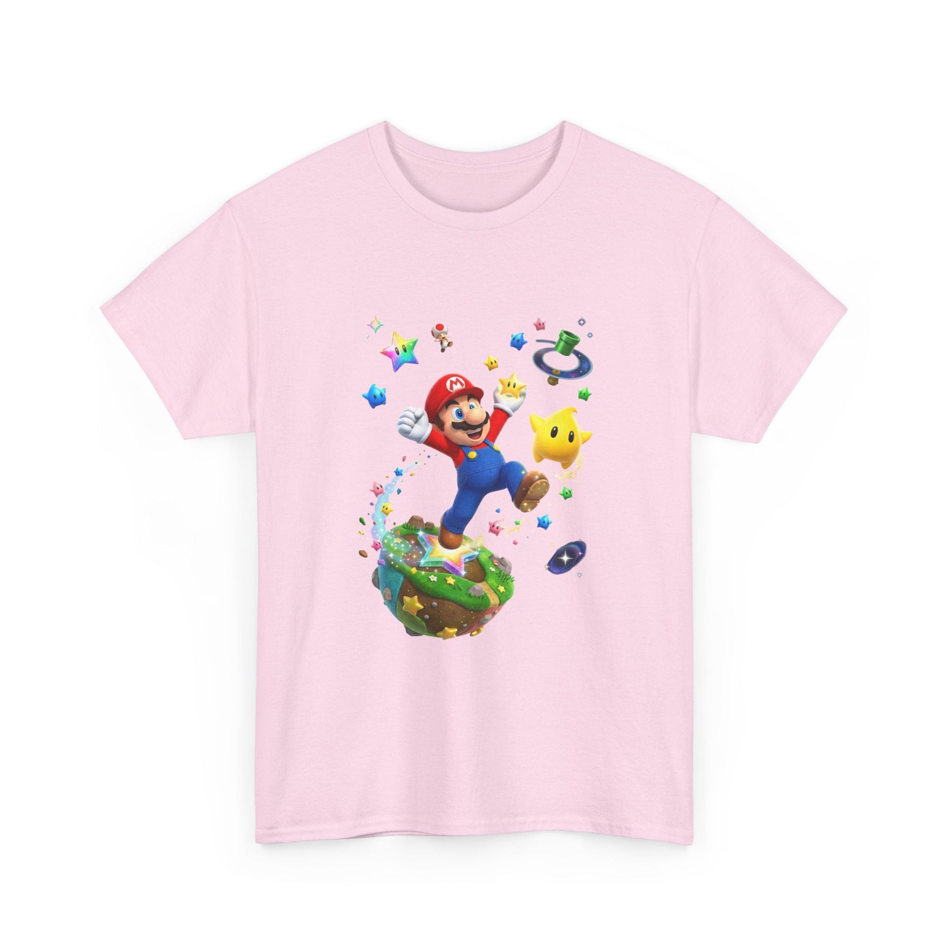 Mario Galaxy Graphic Tee — Mario Jumping with Luma Kids T‑Shirt Printify