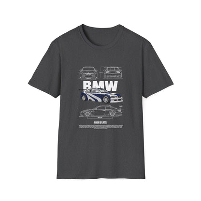 BMW M3 GTR Graphic Unisex Softstyle T-Shirt - Racing Car Design - CreativeRino