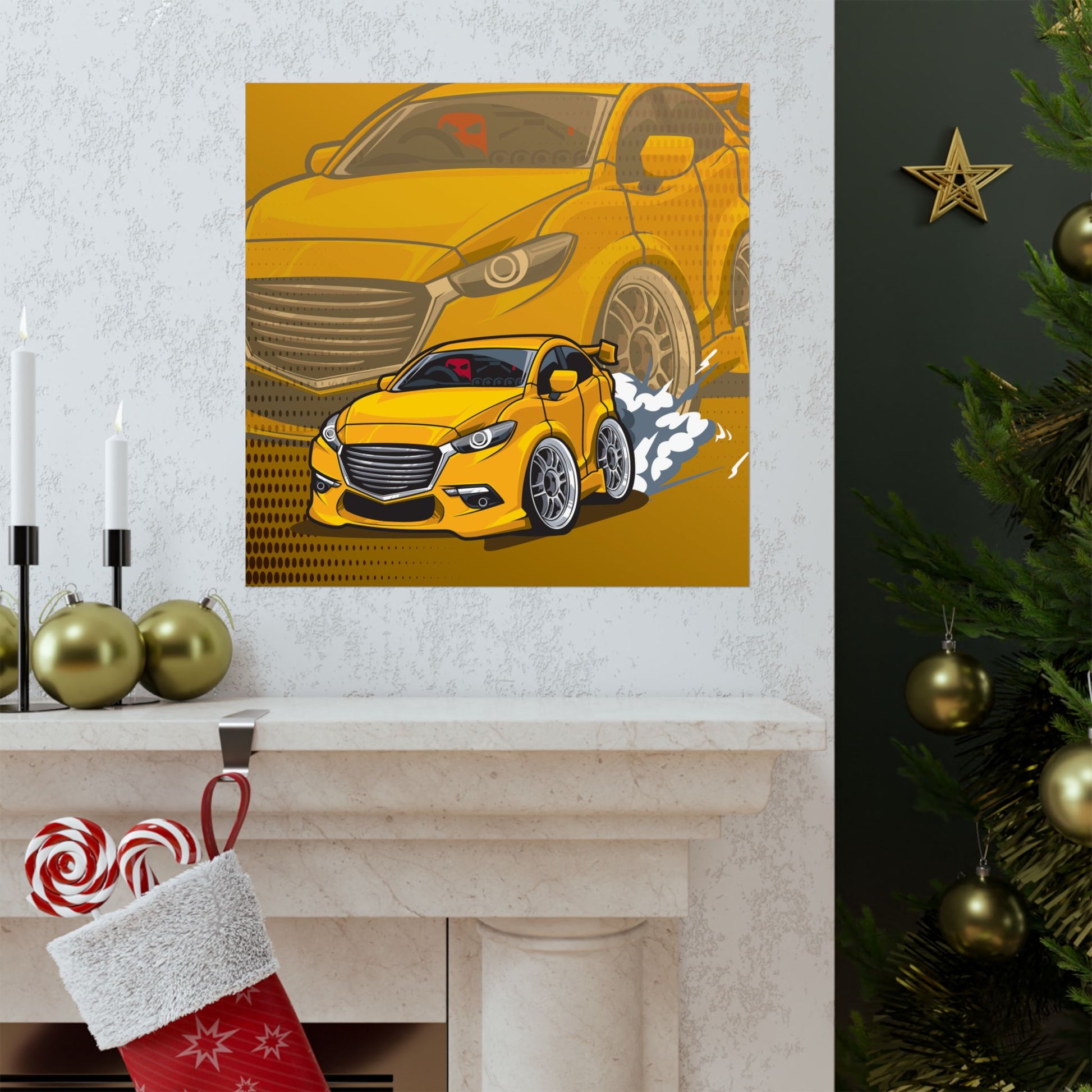 Racing Car Matte Square Poster - Dynamic Automotive Wall Art - CreativeRino