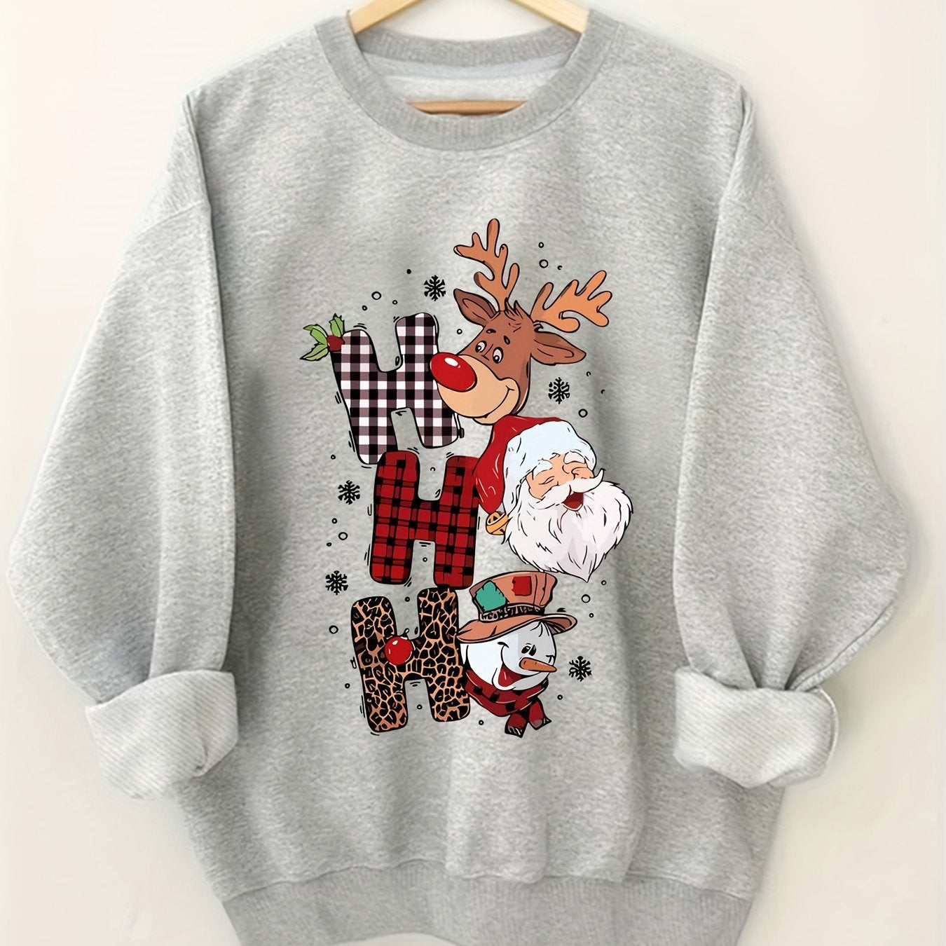 Festive "Ho Ho Ho" Christmas Pullover Sweatshirt | Women's Plus Size Casual Holiday Jumper | Cozy Crewneck for Xmas Parties eprolo