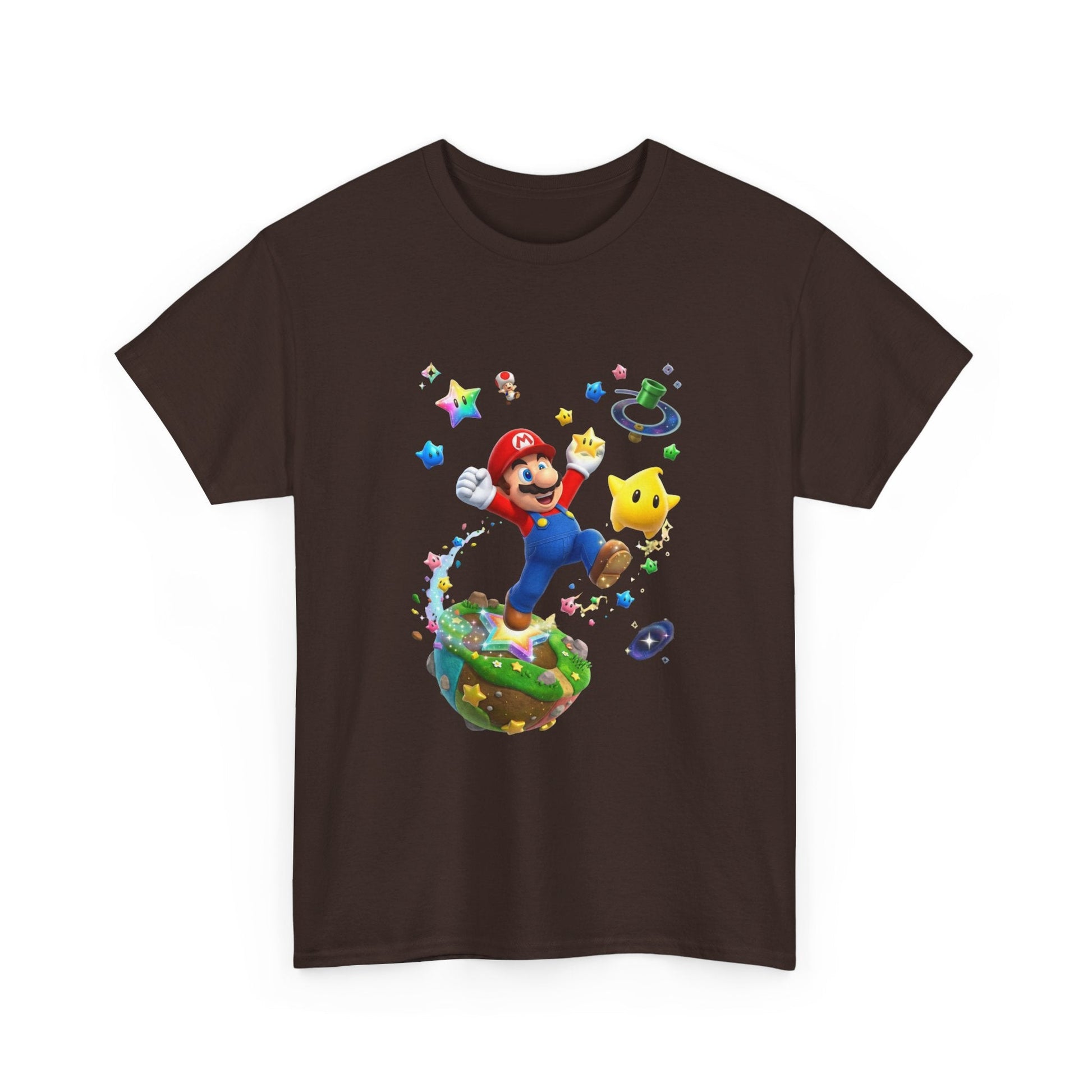 Mario Galaxy Graphic Tee — Mario Jumping with Luma Kids T‑Shirt Printify