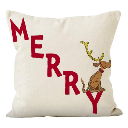 Linen Deer Print Lumbar Pillow Cover | Christmas Holiday Waist Cushion for Sofa Decor