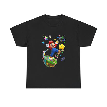 Mario Galaxy Graphic Tee — Mario Jumping with Luma Kids T‑Shirt Printify