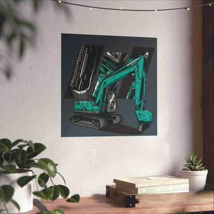 Excavator Matte Square Poster - Construction Art for Home & Office Decor - CreativeRino