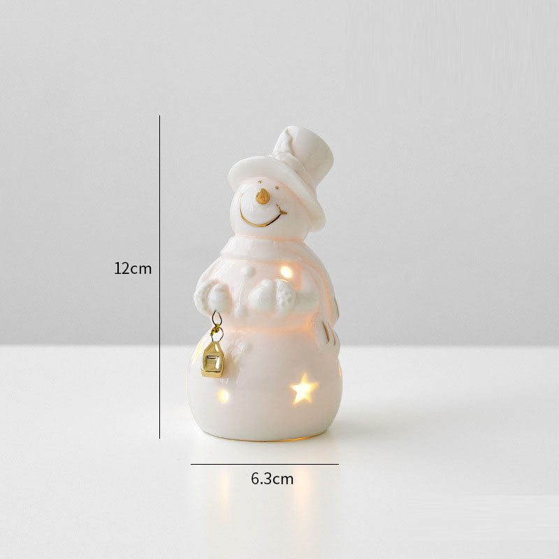 Mini Ceramic Snowman Car Figurine | Desktop Holiday Decor & Small Scene Prop Gift eprolo