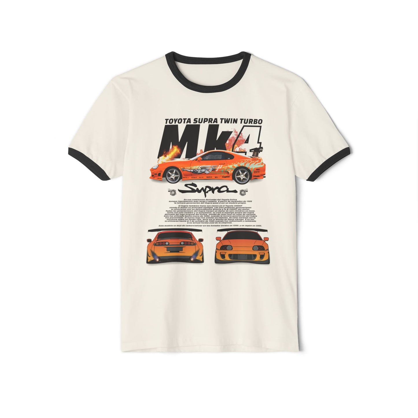 Unisex Cotton Ringer T-Shirt - Toyota Supra Twin Turbo Performance Tee - CreativeRino