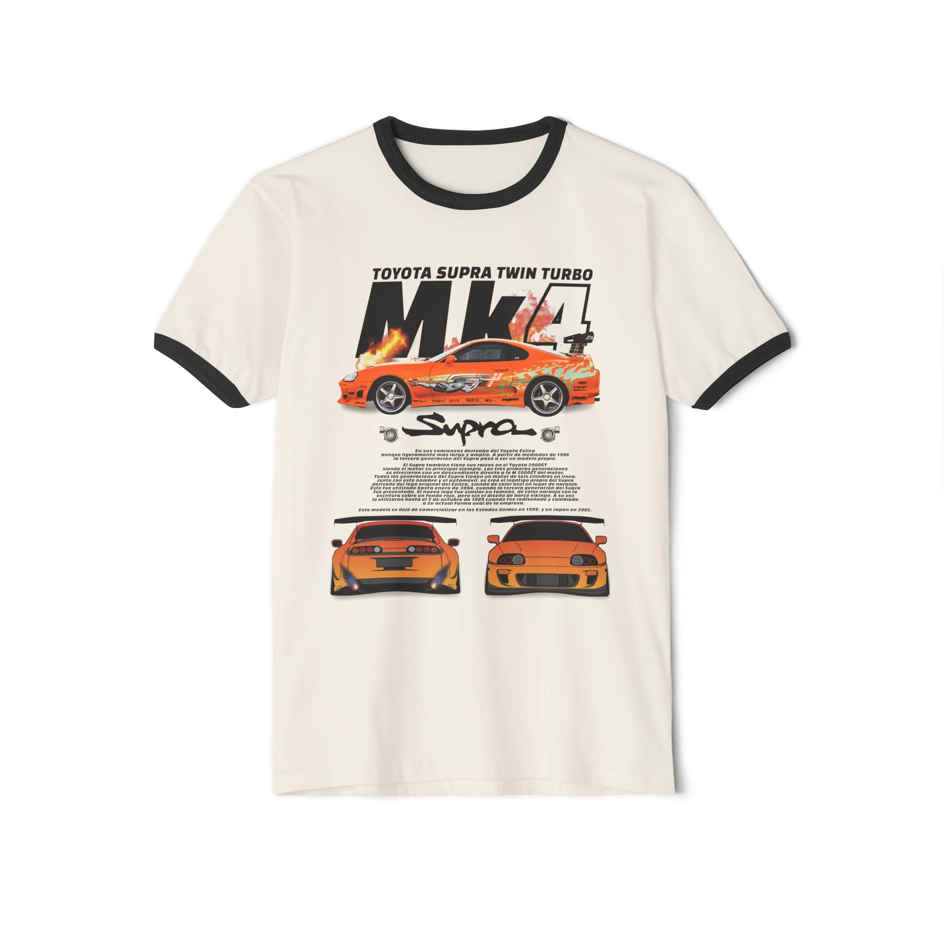 Unisex Cotton Ringer T-Shirt - Toyota Supra Twin Turbo Performance Tee - CreativeRino