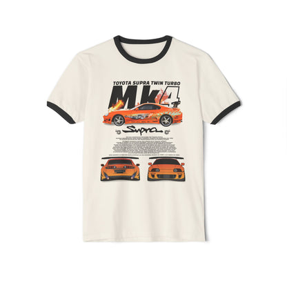 Unisex Cotton Ringer T-Shirt - Toyota Supra Twin Turbo Performance Tee - CreativeRino