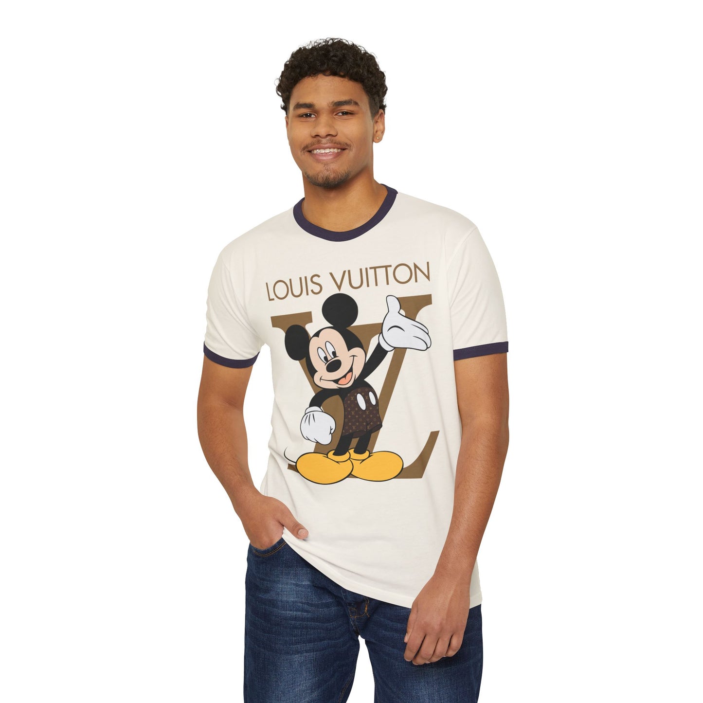 Mickey Mouse Louis Vuitton Ringer T-shirt - Trendy Unisex Cotton Tee - CreativeRino