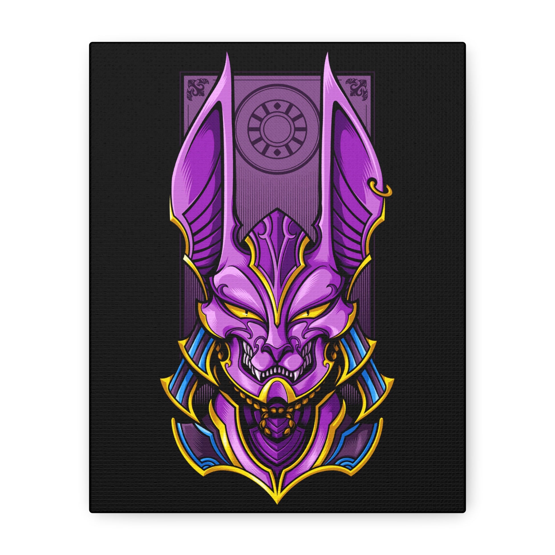 Purple Demon Mask Canvas Art - Stretched Matte Print for Home Decor - CreativeRino