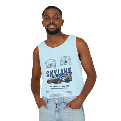 Nissan Skyline Garment-Dyed Tank Top - Vintage Car Enthusiast T-shirt - CreativeRino