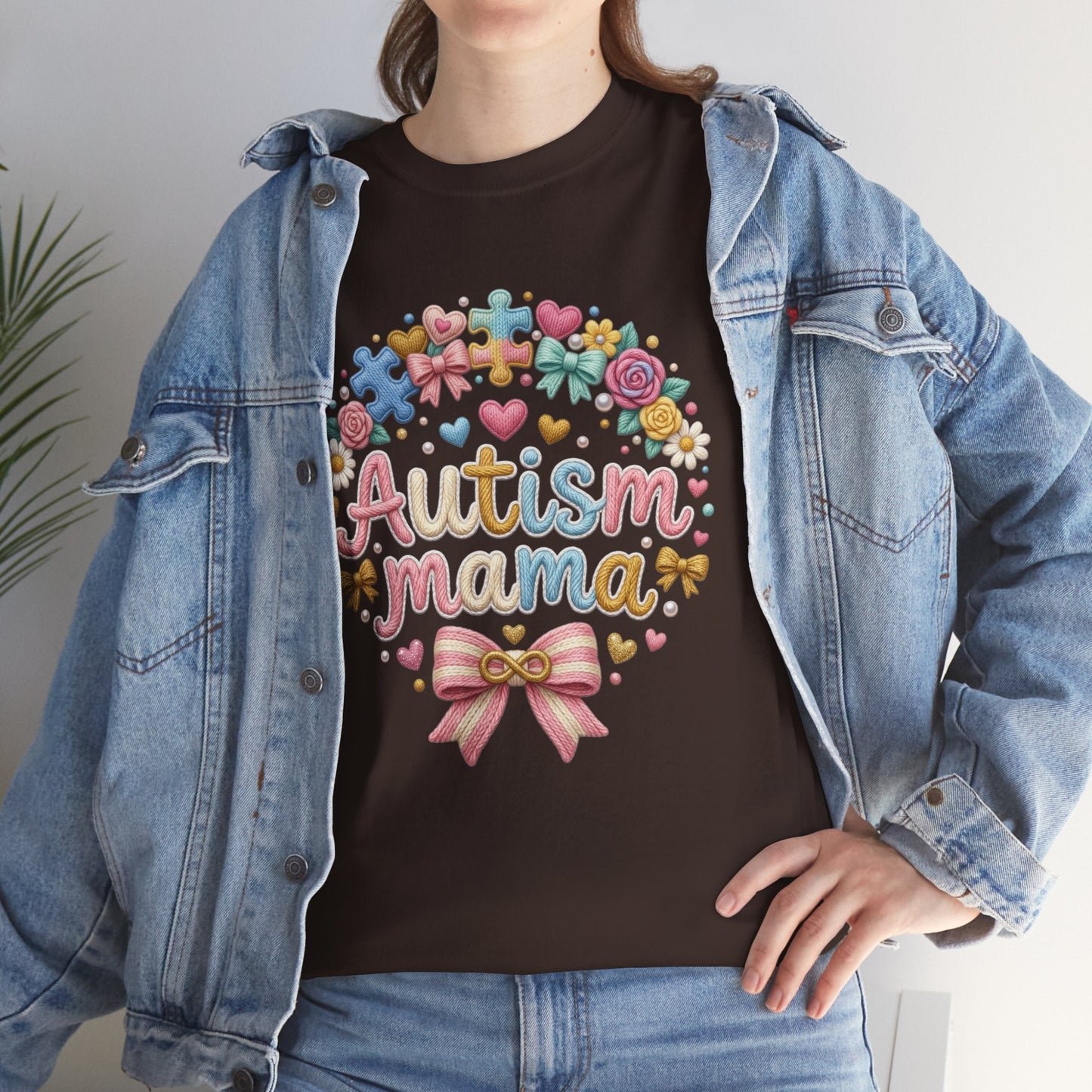 Autism Mama T-Shirt — Cute Pastel Puzzle Heart Design Printify