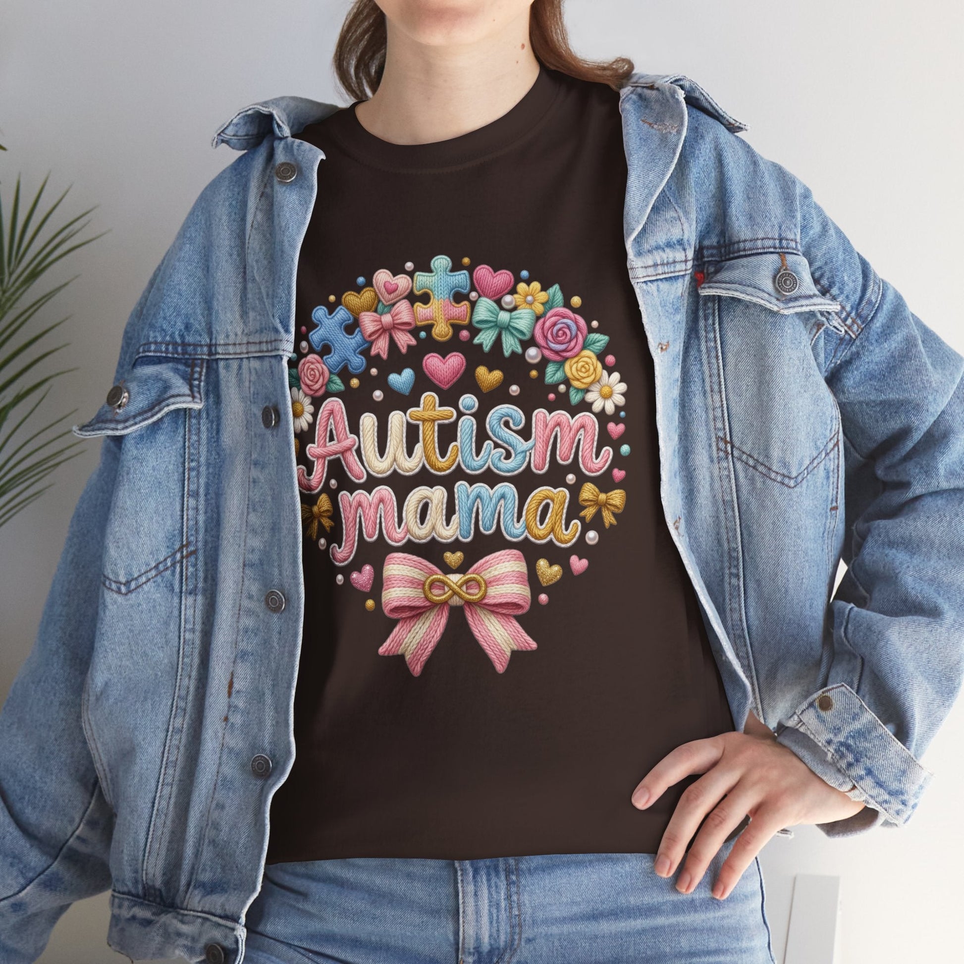 Autism Mama T-Shirt — Cute Pastel Puzzle Heart Design Printify