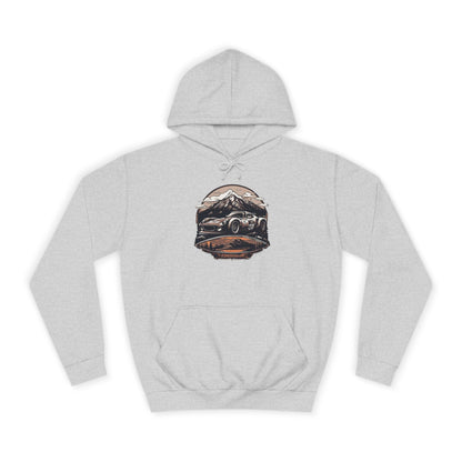 Adventure Awaits: Unisex College Hoodie with Vintage Car Design - CreativeRino