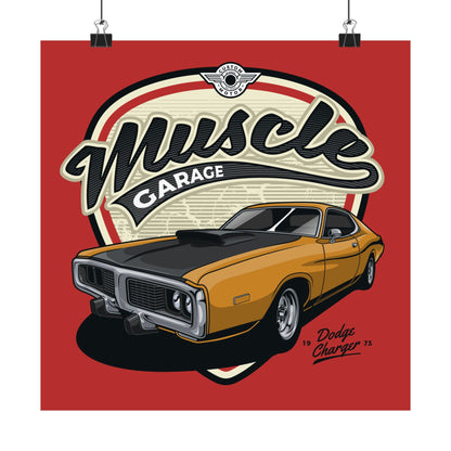 Muscle Garage Vintage Car Poster - Classic Dodge Charger Art Print for Auto Enthusiasts - CreativeRino