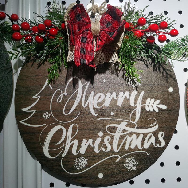 Rustic Wooden Christmas Wreath & Welcome Doorplate | Festive Floral Door Ring Decoration eprolo