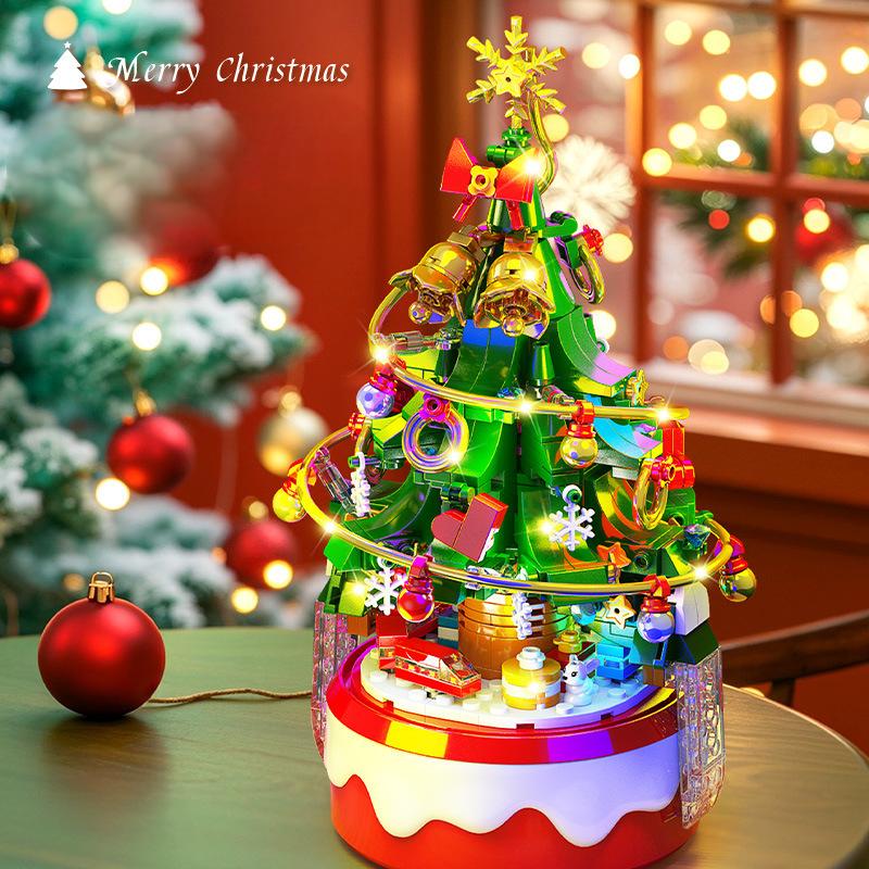 DIY Crystal Christmas Tree Music Box | Rotating LED Building Blocks Toy & Ornament Gift eprolo