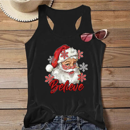Women's Christmas Print Tank Top | Festive Racerback/Flowy Sleeveless Shirt | Tropical Holiday or Workout Top eprolo