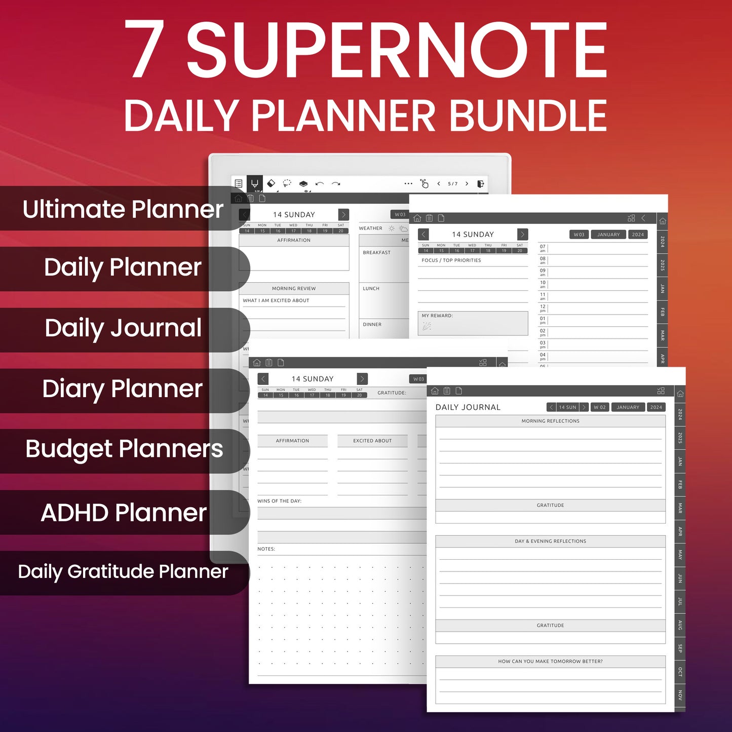 7 Supernote Daily Planner Template Bundle