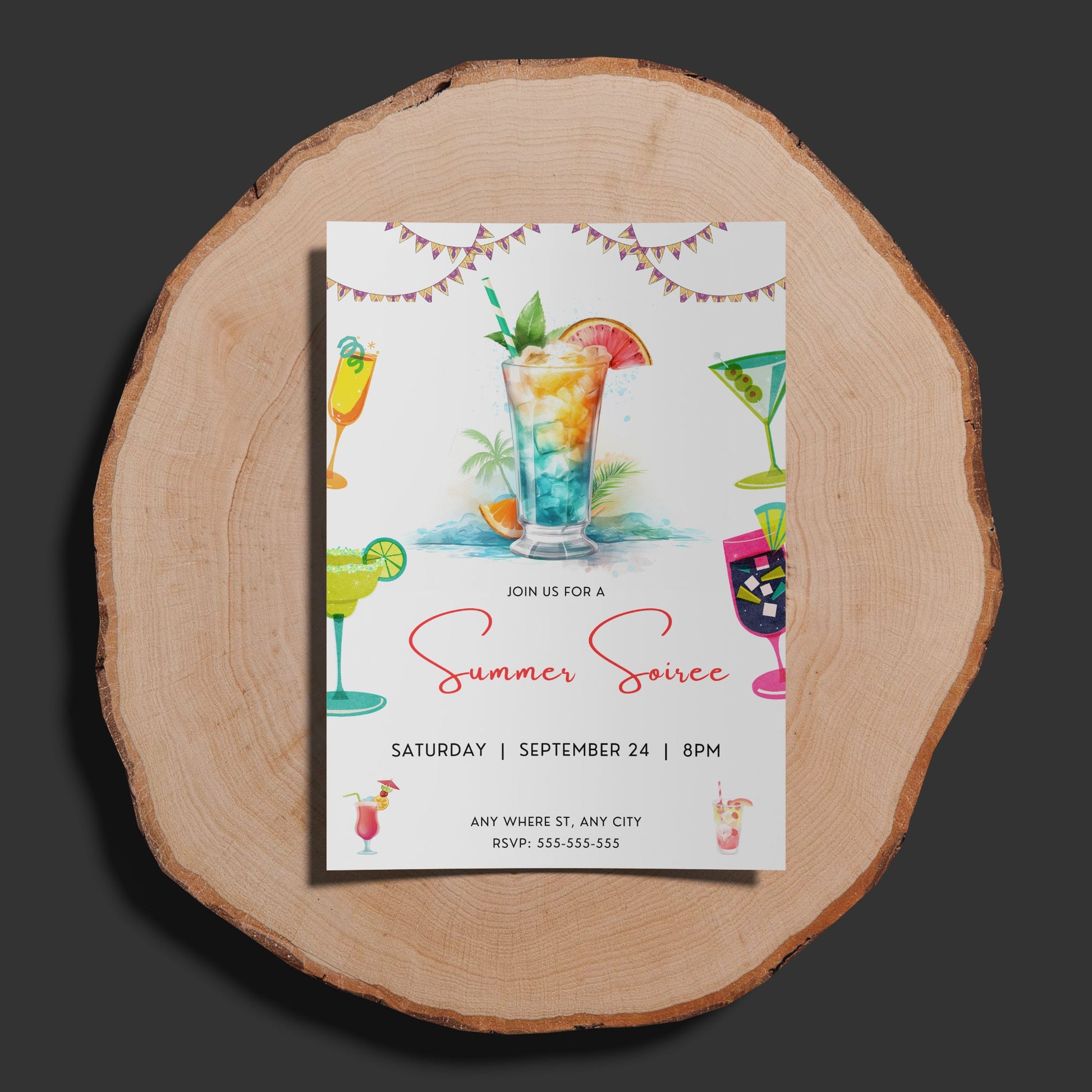 Summer Soiree Party Invitation | Cocktail Party Invite Canva Template CreativeRino