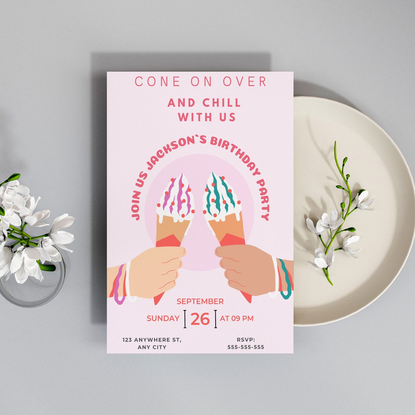 Snow Cone Birthday Party Invitation | Snow Cone Invite Canva Template CreativeRino