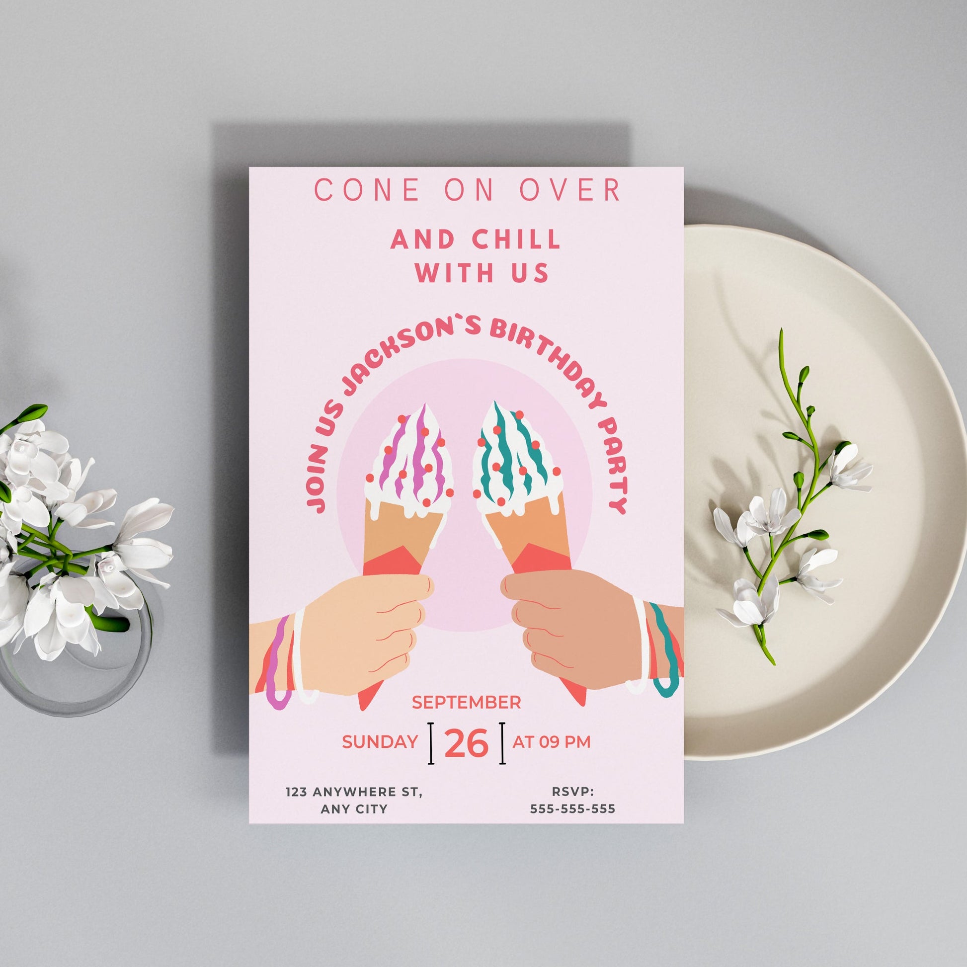 Snow Cone Birthday Party Invitation | Snow Cone Invite Canva Template CreativeRino