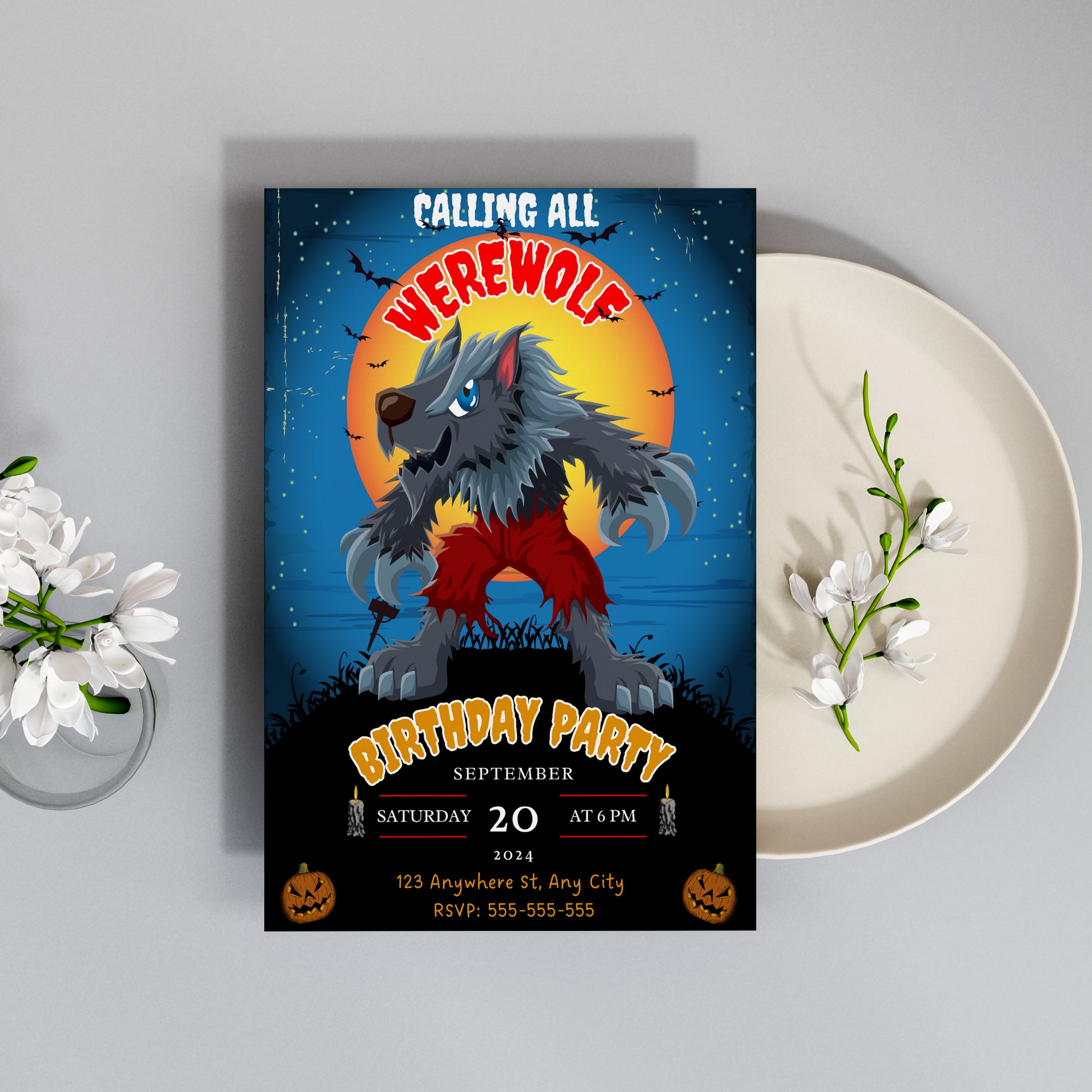 Werewolf Birthday Invitation Template - CreativeRino