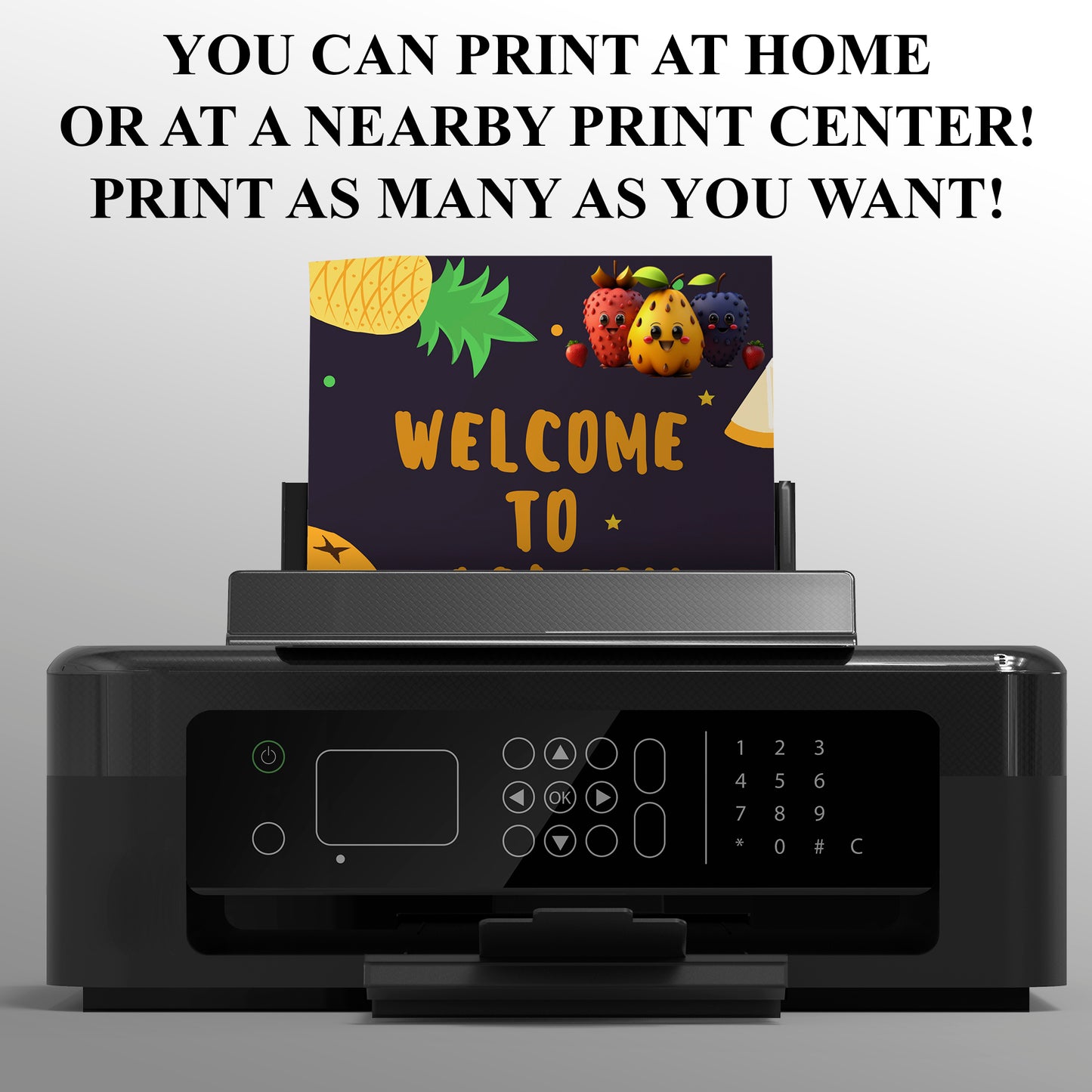 Hey Bear Dancing Fruit Birthday Welcome Sign Template - CreativeRino