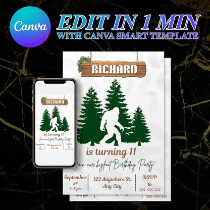 Bigfoot Birthday Invitation Template CreativeRino