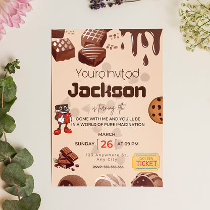 Chocolate Factory Birthday Invitation Template - CreativeRino