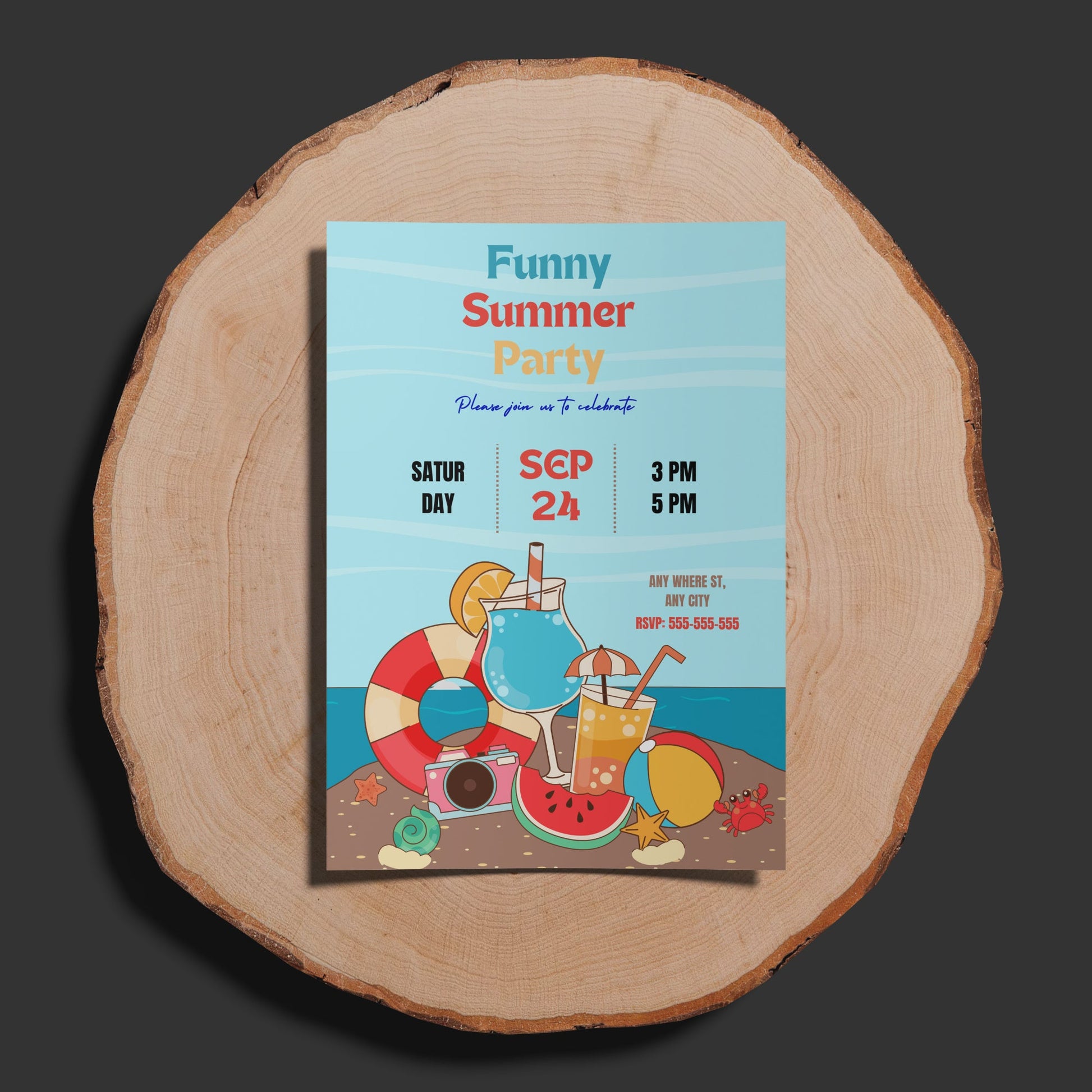 Funny Summer Party Invitation | Summer Party Invite Canva Template CreativeRino