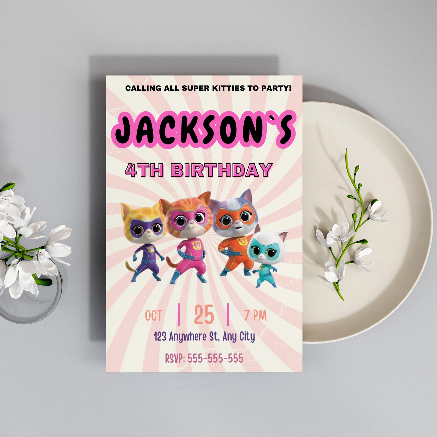 Superkitties Birthday Invitation Template