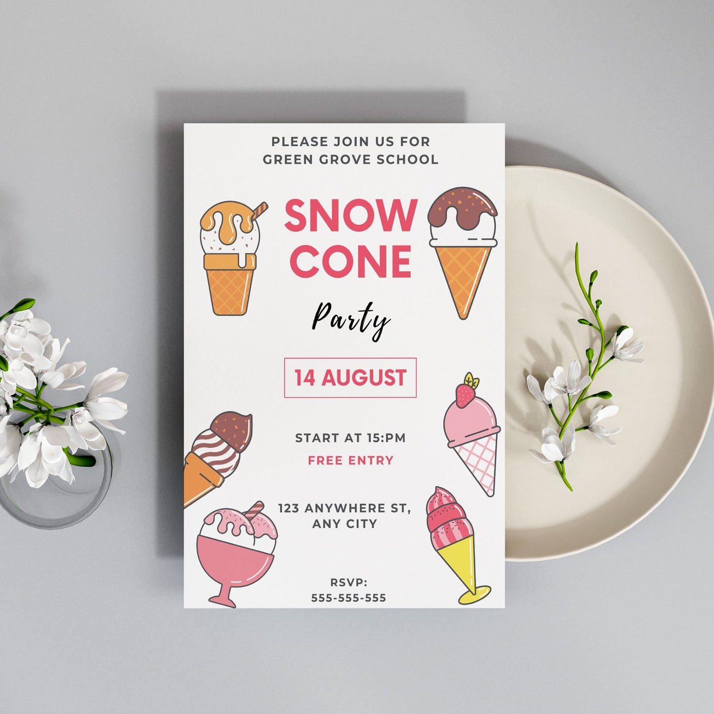 Snow Cone Party Invitation | Snow Cone Birthday Invite Canva Template CreativeRino