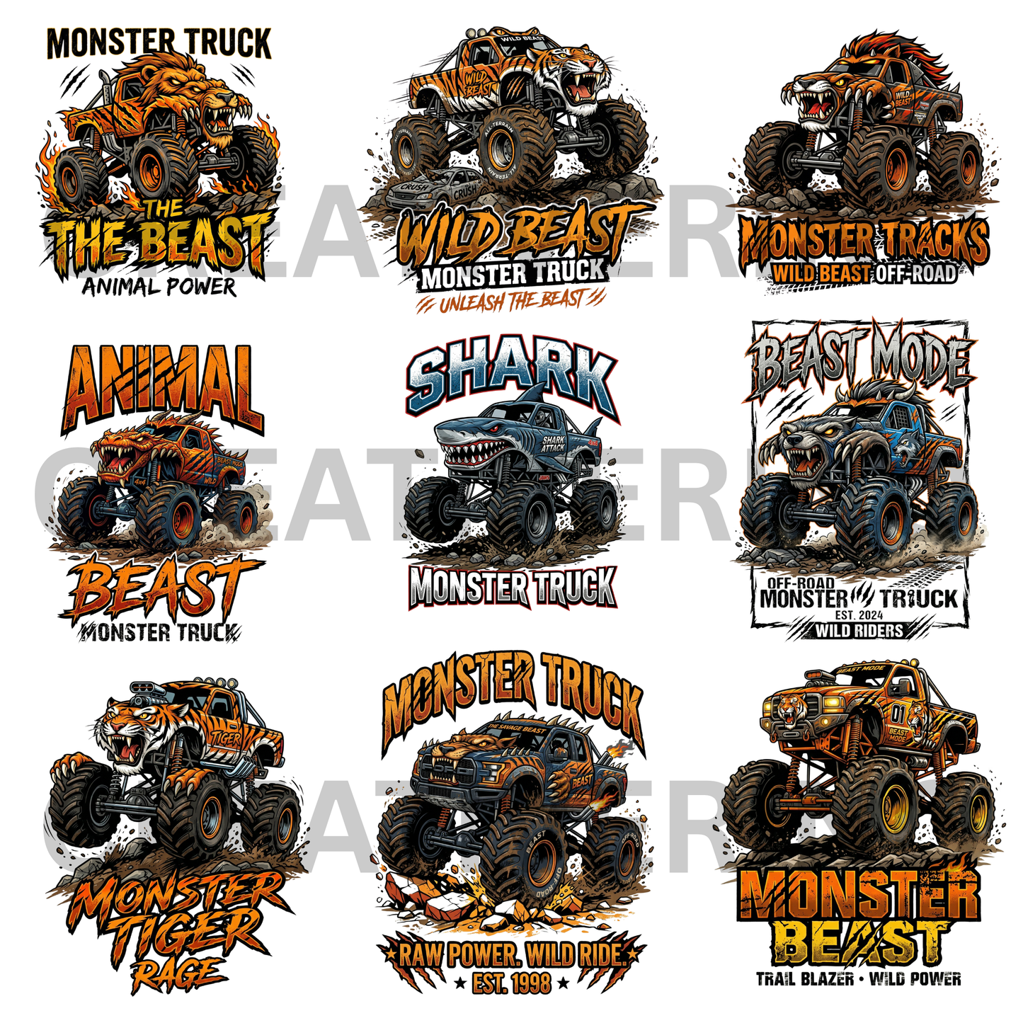 Monster Truck PNG Bundle | Kids Truck Clipart | Monster Jam Style Graphics CreativeRino