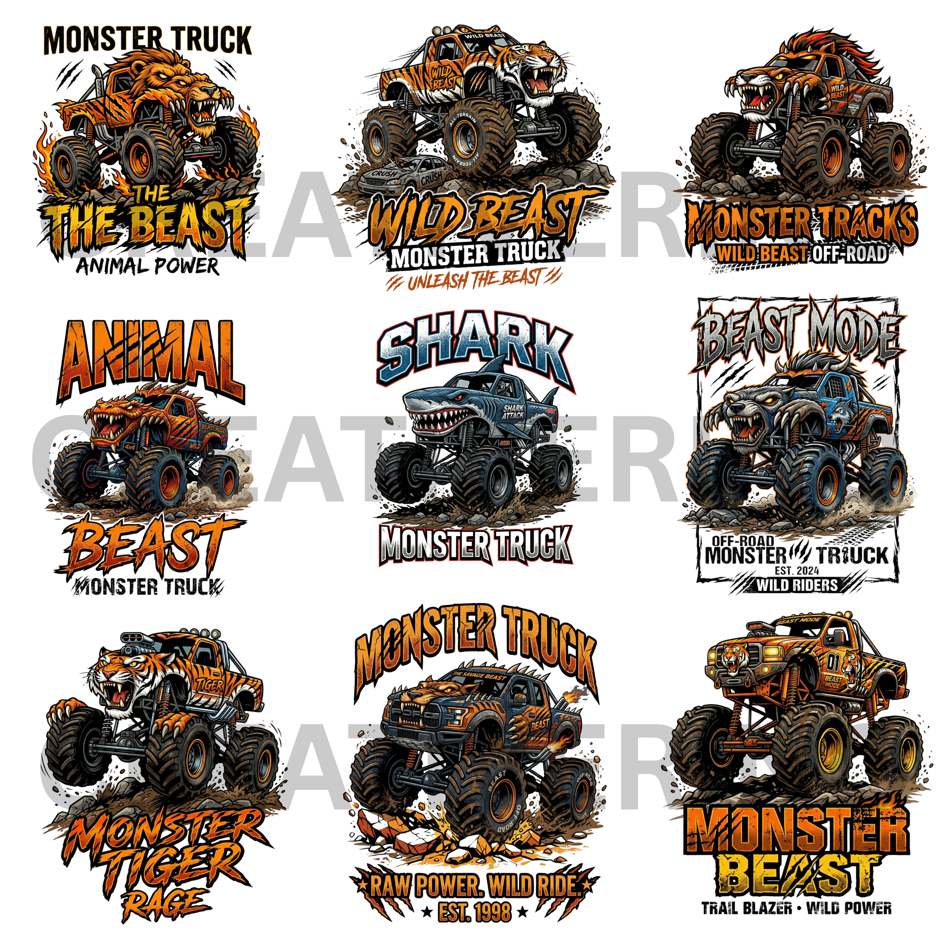 Monster Truck PNG Bundle | Kids Truck Clipart | Monster Jam Style Graphics CreativeRino