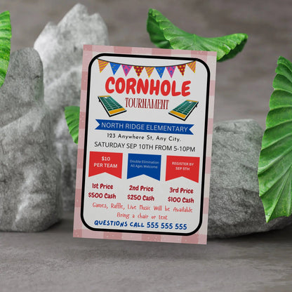 Corn Hole Tournament Flyer Template | Cornhole Tournament Fundraiser Flyer CreativeRino