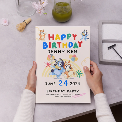 Bluey and Bingo Birthday Party Invitation Template - CreativeRino
