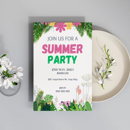 Summer Party Invitation Canva Template | Summer Party Theme Invite CreativeRino