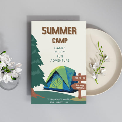 Camping Invite | Summer Camp Bachelorette Invitation Canva Template CreativeRino