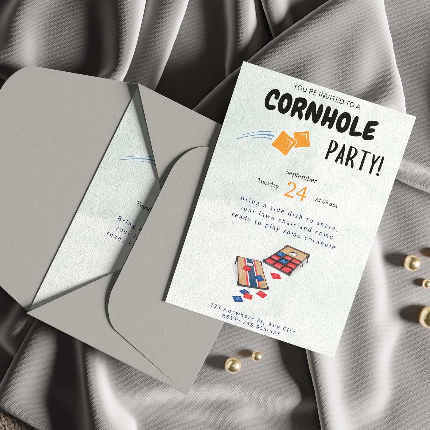 Cornhole Birthday Party Invitation Template - CreativeRino